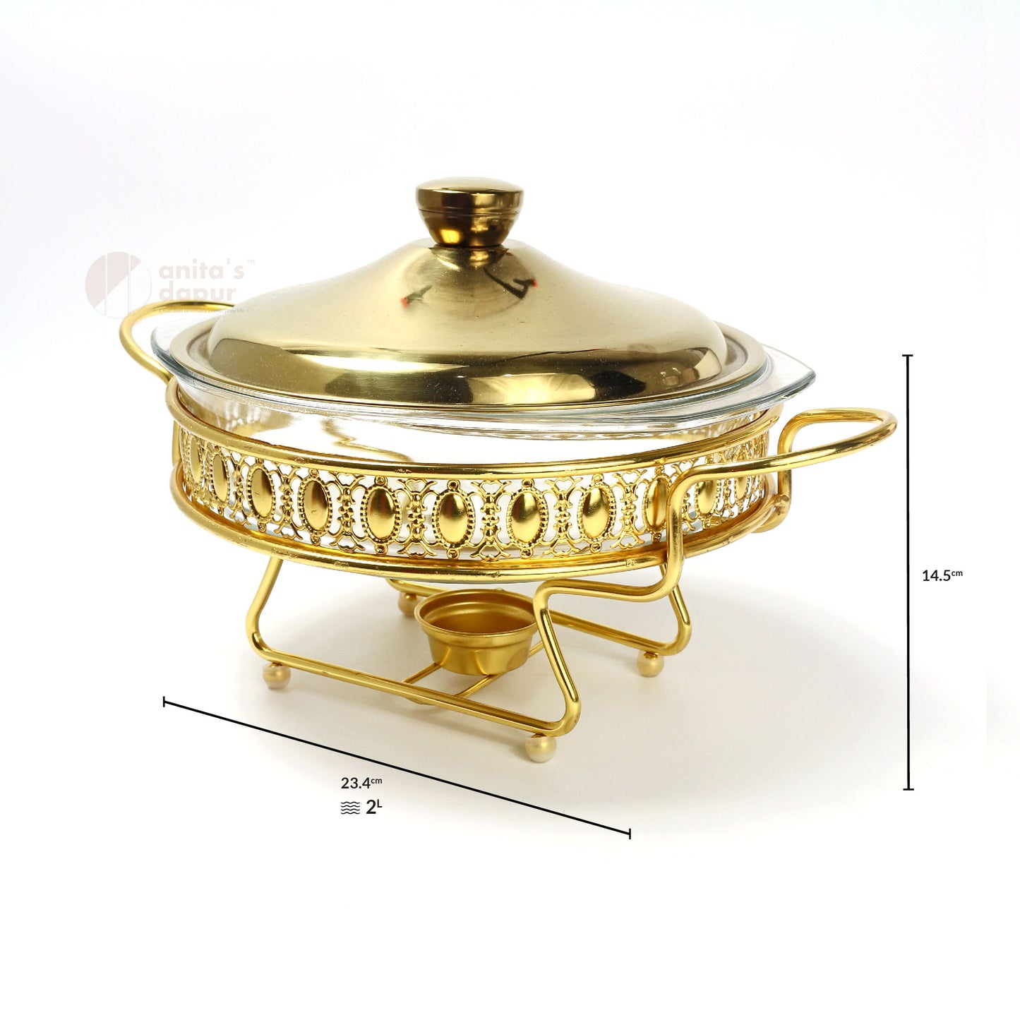 Round Stainless Steel Chafing Dish Gold & Silver (2L)