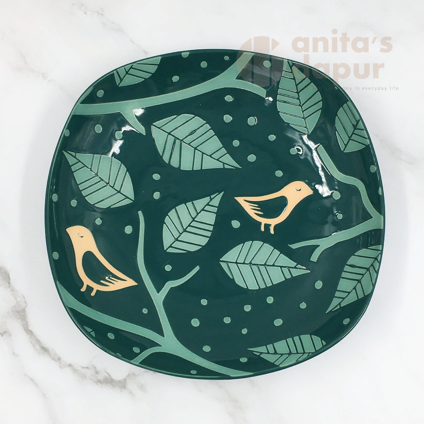 Green Crane Bird Plate (8inch)